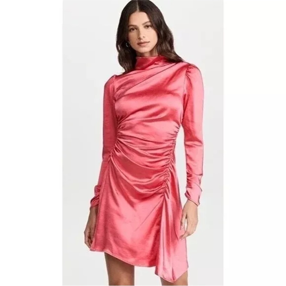 ALC Joss Ruched Satin Dress in Hibiscus Pink Asymmetrical shape Mini, size 0